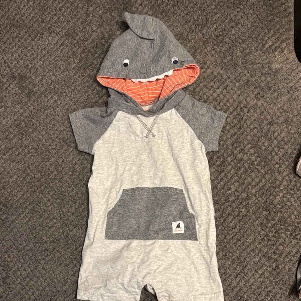 Carter's Gray and Orange Shark Hooded One Piece